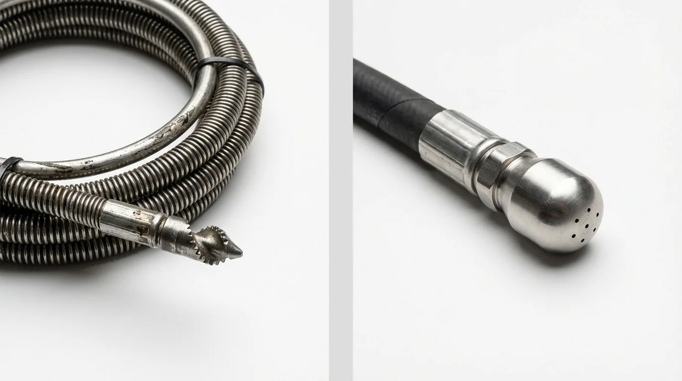 Drain snake cable and hydro jetting nozzle used for drain cleaning in Marshall, AR