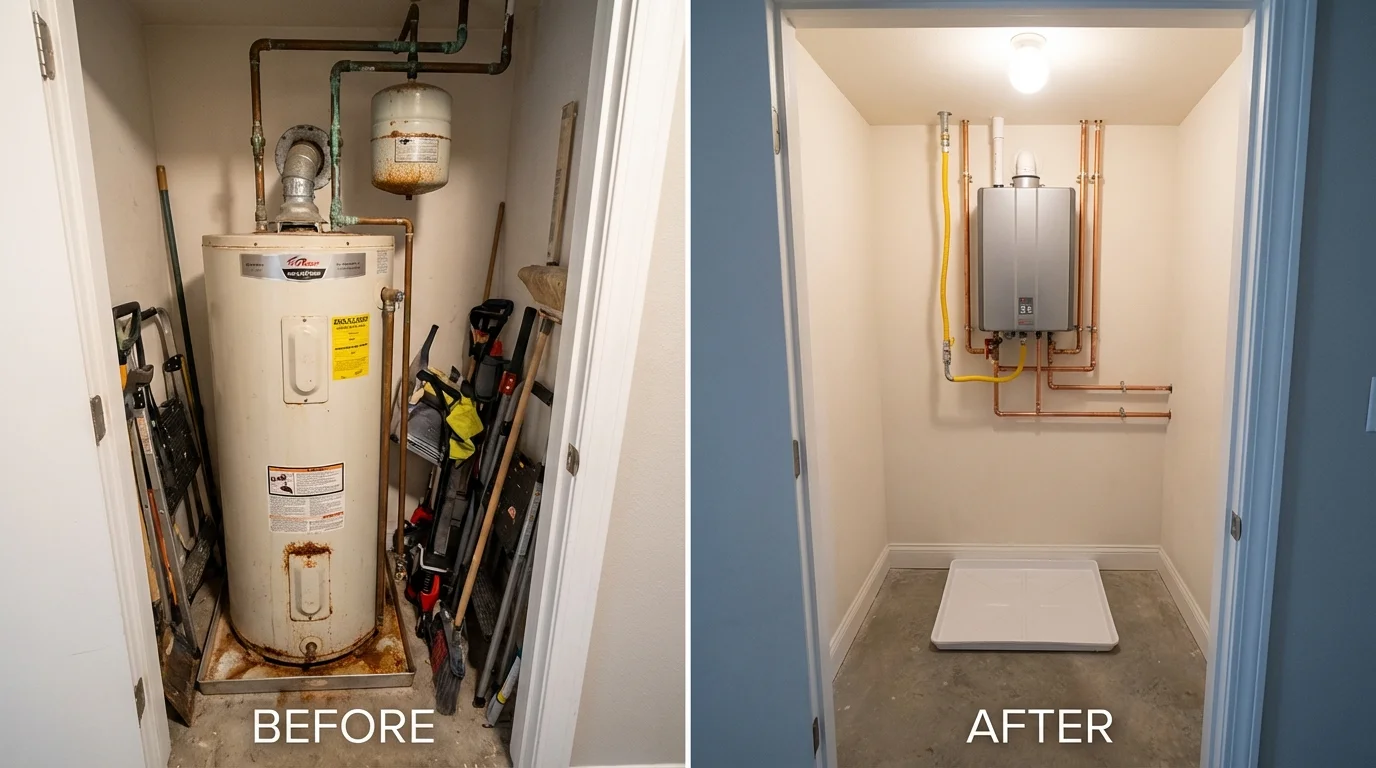 Tank water heater versus wall-mounted tankless unit comparison for Marshall, AR homeowners
